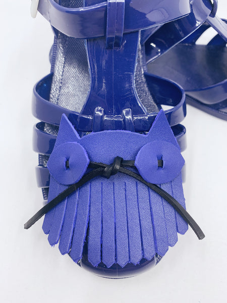 Jelly Sandals | Handmade Leather Cat Face Blue