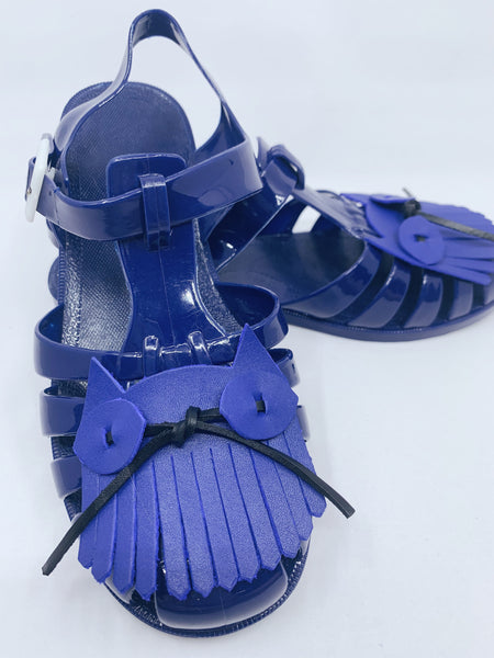 Jelly Sandals | Handmade Leather Cat Face Blue