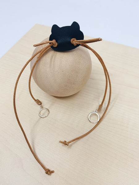 Mask Holder (Adjustable Strap) | Leather Strap with Cat Face