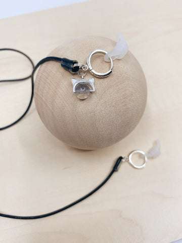 Mask Lanyard | Leather Strap with Blue Moonstone Cat Charm